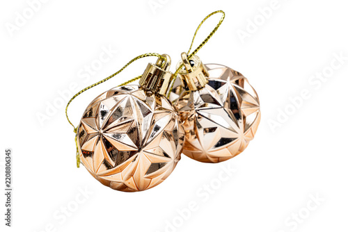 Two gold star pattern Christmas ornaments isolated on transparent PNG