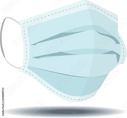 Blue medical face mask vector illustration isolated on white background.