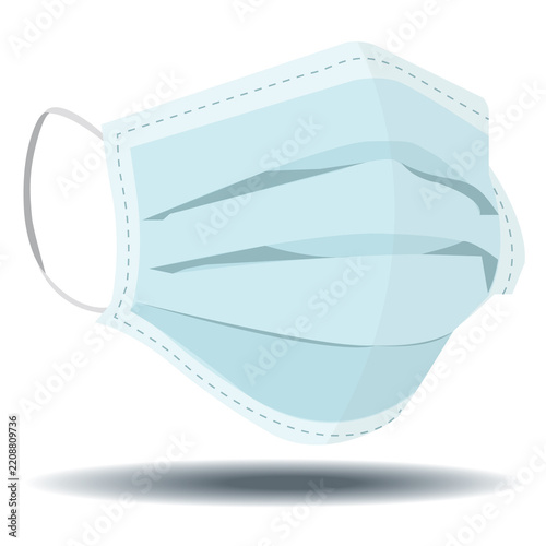 Blue medical face mask vector illustration isolated on white background.