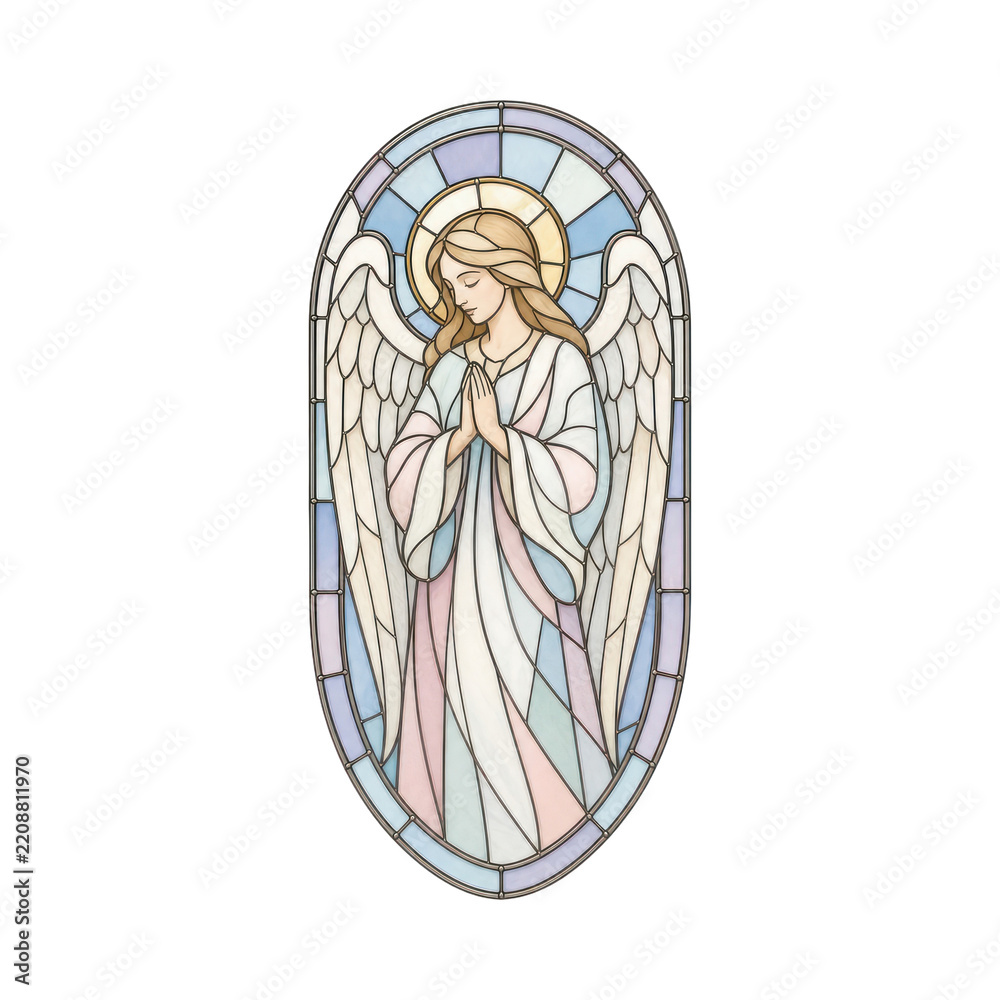Obraz premium Stained glass angel illustration PNG with transparent background.