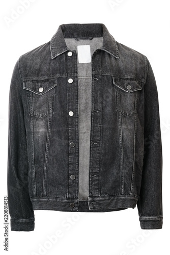 Black denim jacket isolated on white background