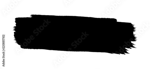 black ink brush stroke with dripping effect, resembling paint splatter on white