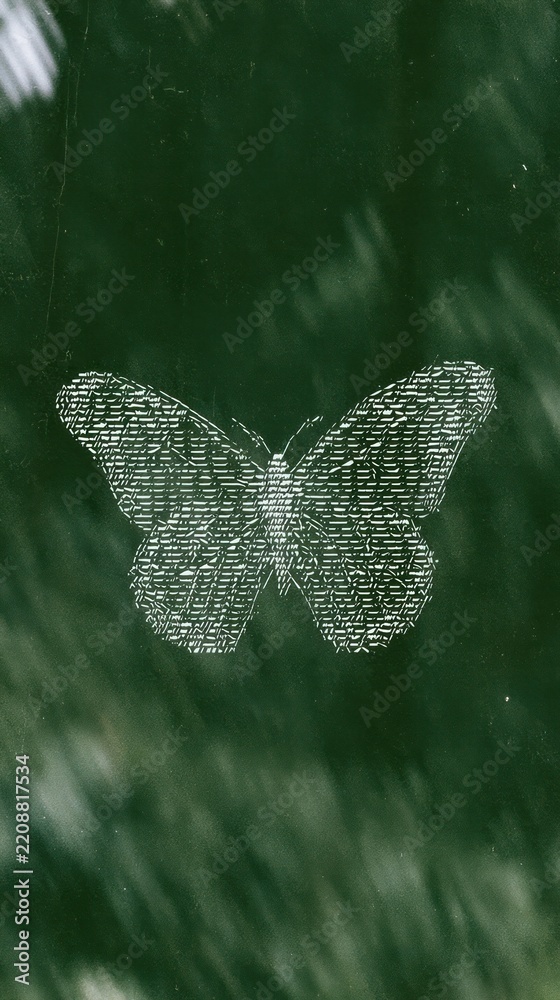 Obraz premium White butterfly sketch on green textured background, perfect mobile wallpaper.