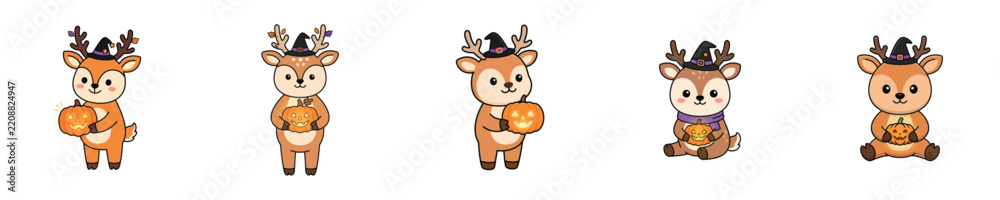 Fototapeta premium Vector of illustration deer Halloween pumpkin costume