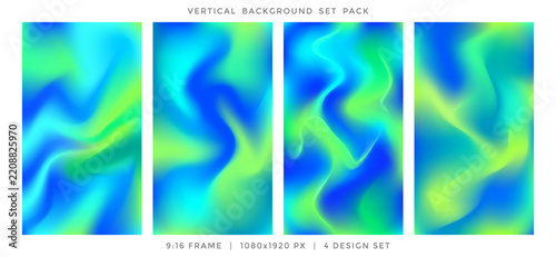 Vibrant Electric Blue and Acid Green Fluid Wave Mesh Gradient Vertical Background Template Pack
