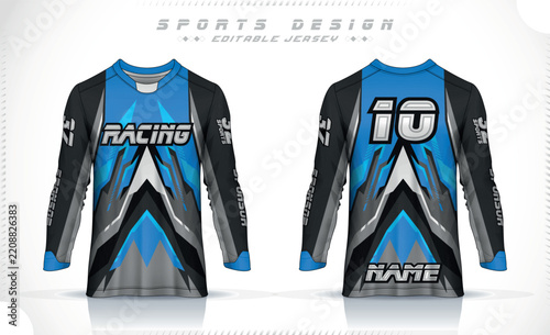 Long Sleeve Motocross Jersey Template, Sports Design front and back view
