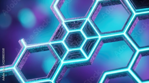 Futuristic Glowing Hexagonal Nanotechnology Grid Structure