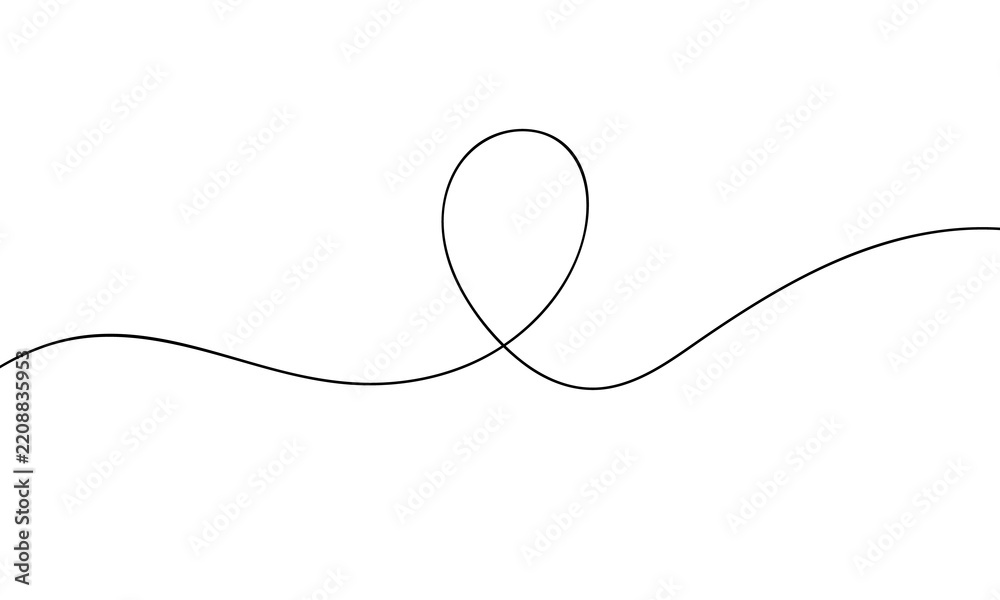 Obraz premium Minimalist continuous line drawing depicting a simple loop resembling a ribbon or cursive letter on a clean transparent background