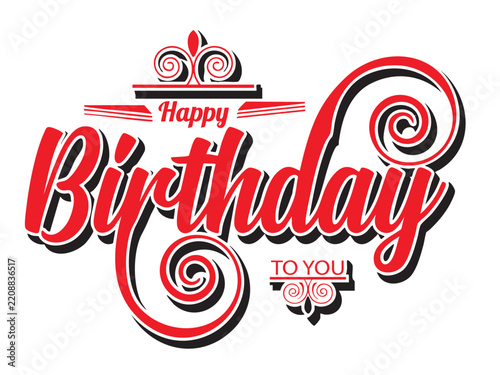 Happy Birthday Greeting Card with Red Balloons and Hearts - vector image