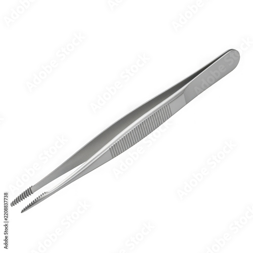 Surgical stainless steel tissue forceps with serrated and smooth jaws transparent background