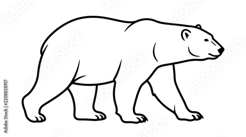 Minimalist polar bear vector outline, arctic animal line art illustration, walking white bear clipart graphic element