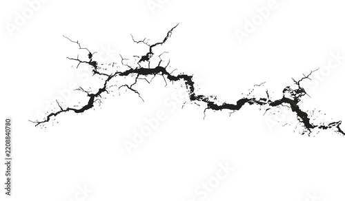 Black crack texture with broken glass and lightning shape design. Abstract fracture line pattern on white background. Ideal for texture, overlay, and print design.