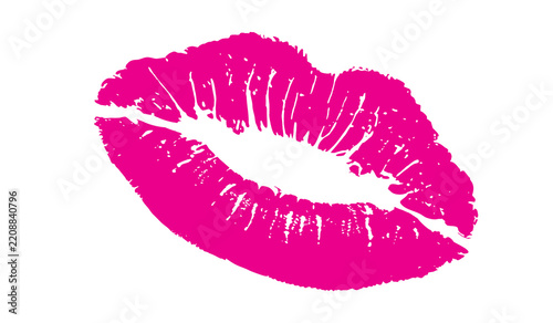 Pink lips illustration with glossy kiss mark design on white background. Bold female mouth icon with lipstick texture detail. Ideal for beauty, fashion, and print design.