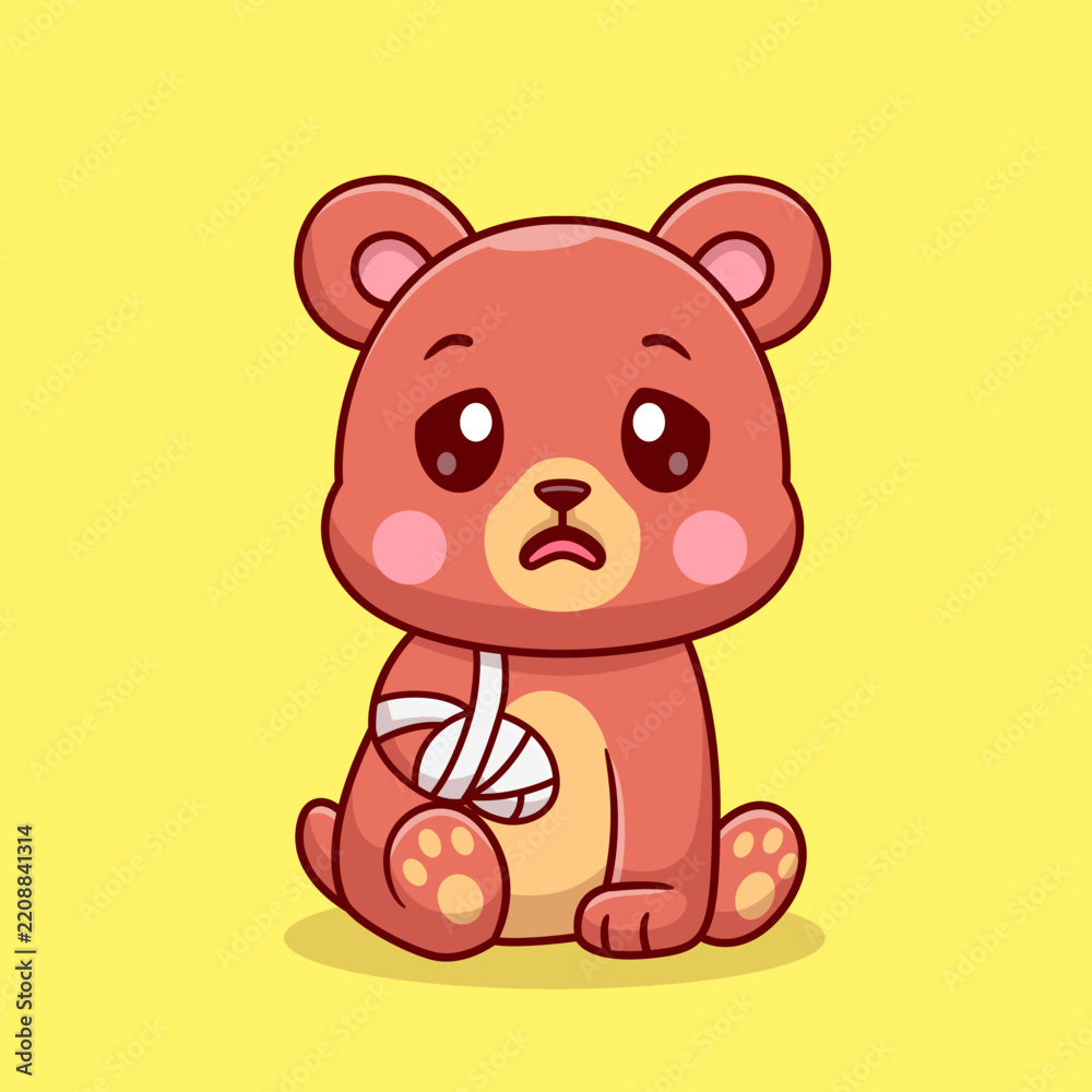 Obraz premium Cute Bear Injury Sick With Bandage Hand Cartoon