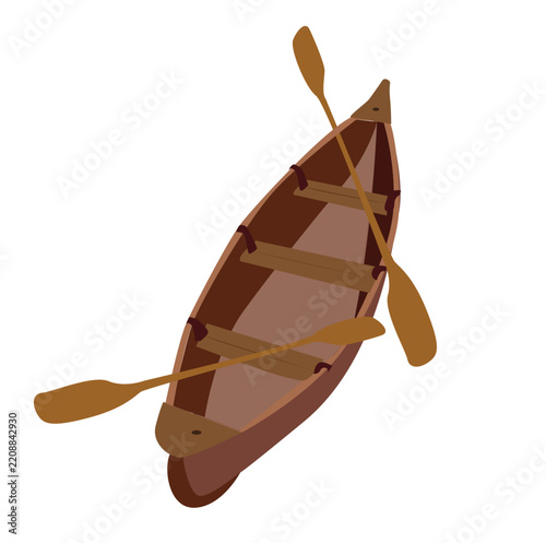 wooden boat and oar. Vector illustration of a wooden rowboat with oars 