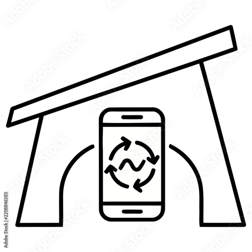 Smartphone with recycling symbol under shelter