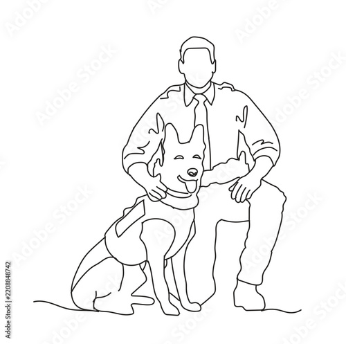 police with a police dog. line art


