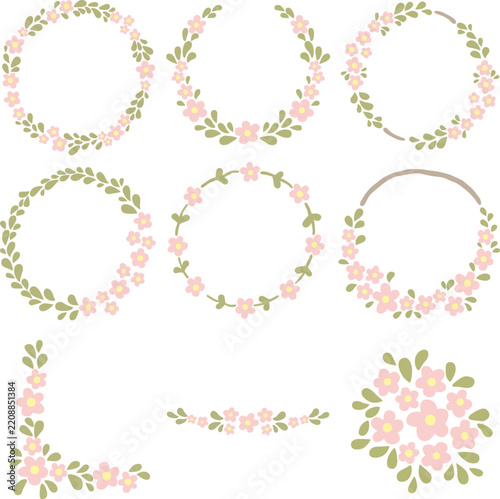 Pink Blossom and Leaf Wreath Frame for Wedding , Easter festival , Beauty, and Garden Concept.