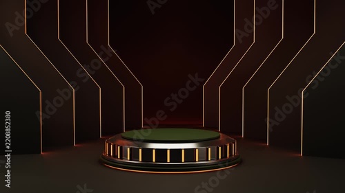 Dark futuristic podium stage background rotating for product display, 3D render
