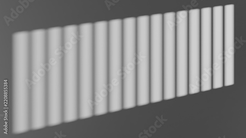 Horizontal window shadow overlay on grey wall. Geometric gobo light effect.