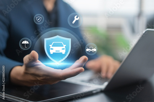 Auto insurance coverage and vehicle protection with professional using digital platform for collision, repair, accident protection and online automotive policy management services