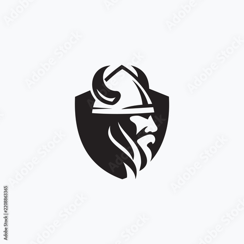 Mascot Badge Shield Viking Sports Team Logo Design Template.
