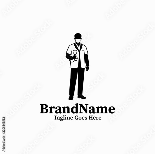 Healthcare Doctor Vector Logo — Black Image Wellness Center Mascot Isolated on White Background