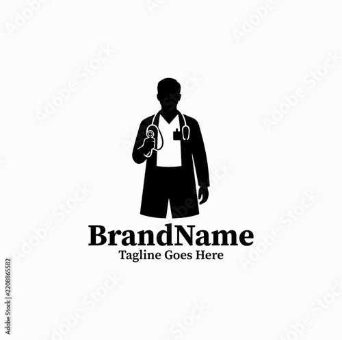 Medical Doctor Stethoscope Vector Logo — Black Image Hospital Clinic Graphic Isolated on White Background