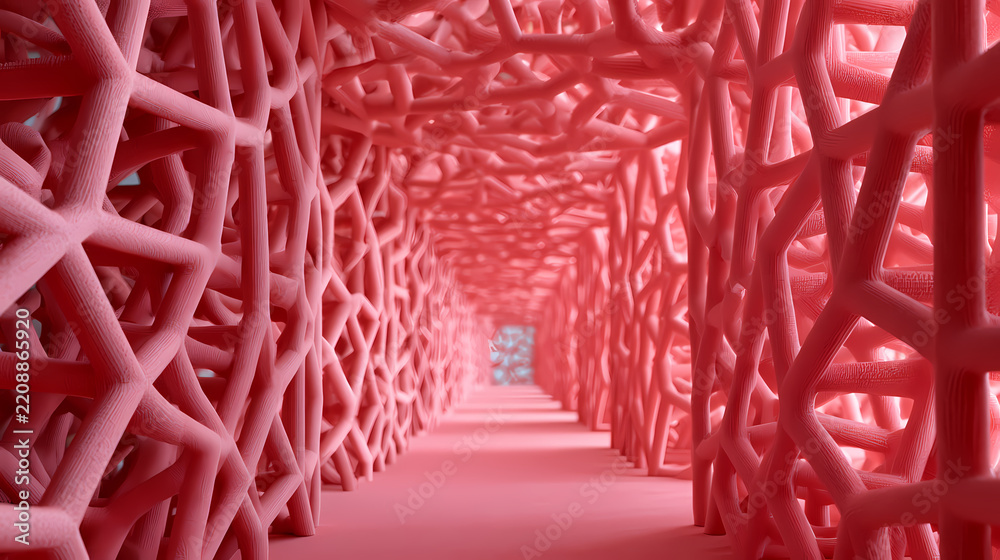 Obraz premium 3D Abstract Pink Lattice Tunnel Background Design