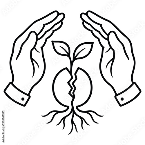 Protective Hands Nurturing a Sprout