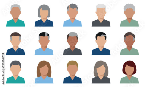 Set of diverse mature and senior faceless user avatar profile icons