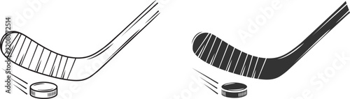 Canvas Print Set of ice hockey sticks and rubber pucks for winter sport game vector illustrat