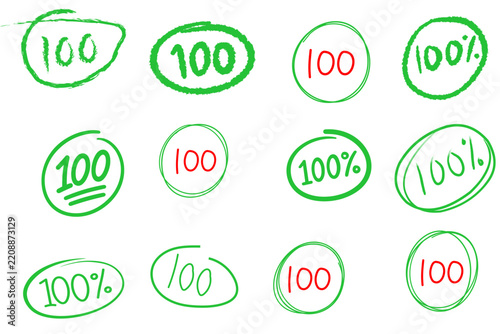 100 Percent Quality Badge and Hand Drawn Label Collection – Vector Symbols
