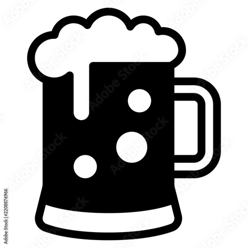 Flat style vector illustration of a beer mug filled with beer, topped with foam, featuring simple shapes and warm colors, suitable for beverage and hospitality designs.