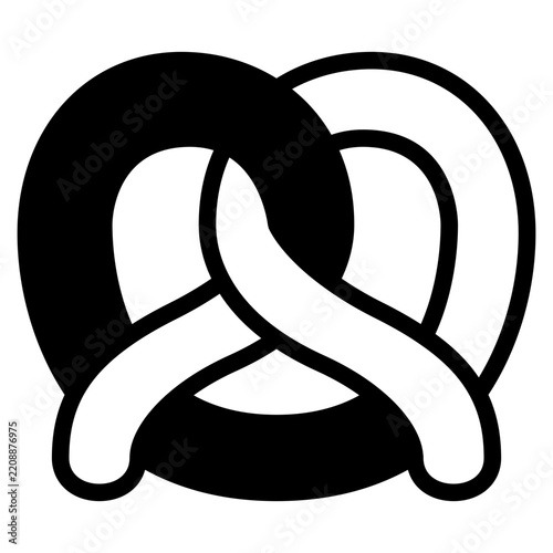 Vector illustration of a pretzel knot with a flat design, featuring two intertwined loops in shades of brown and beige, suitable for food, bakery, or snack-related projects.