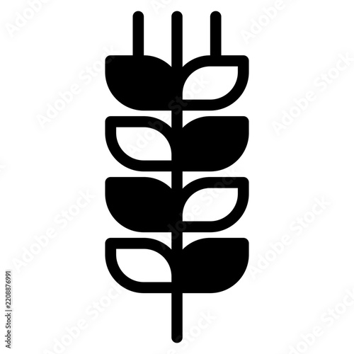 Vector illustration of a wheat stem in flat style with beige grains and brown stalk, suitable for agricultural, food, or nature design projects.