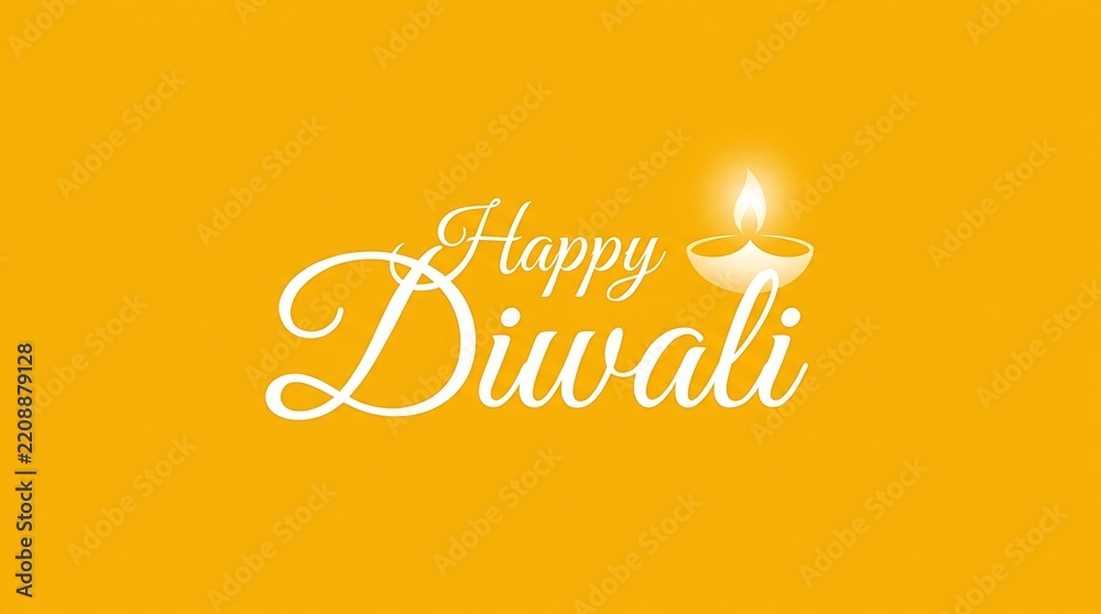 Obraz premium Elegant golden typography design for a happy diwali celebration greeting card on a yellow background