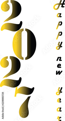 Vertical Happy New Year 2027 gold gradient typography for social media stories and calendar sidebars.