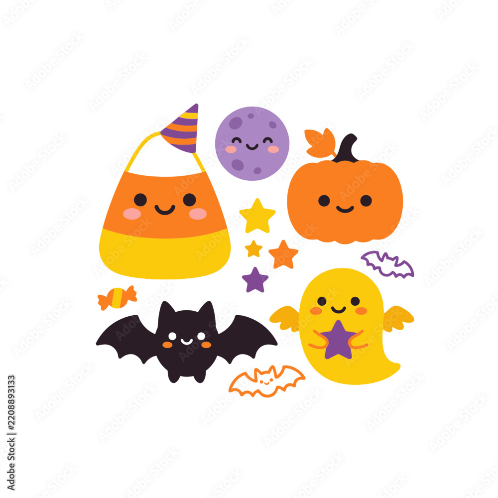 Obraz premium Cute Halloween Kawaii Characters Collection Isolated Transparent Background