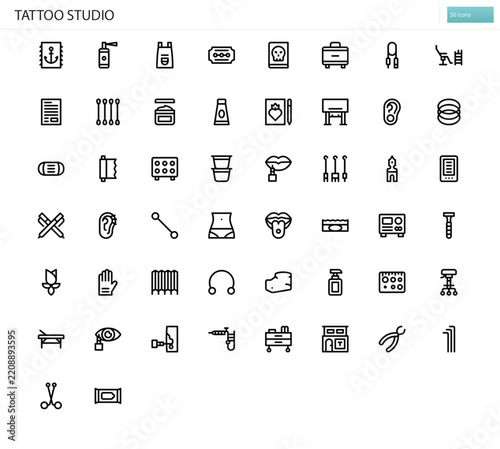 Tattoo Studio icon set. Vector illustration set of body art, ink designs and tattoo equipment