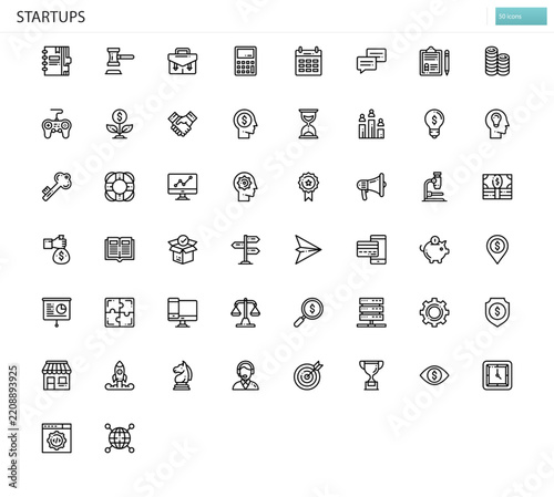 Startups icon set. Vector illustration set of new business, innovation and entrepreneurship