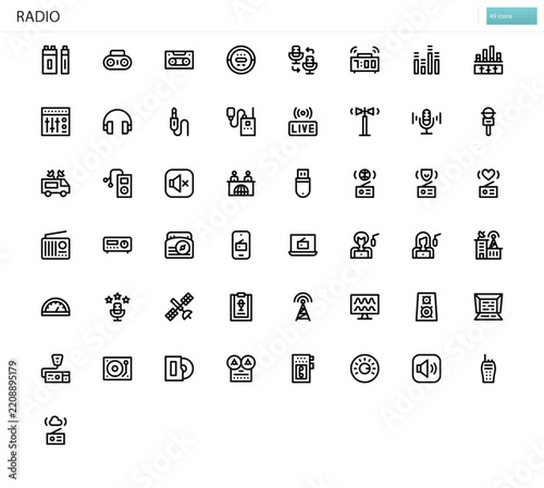 Radio icon set. Vector illustration set of broadcasting, antennas and audio transmission