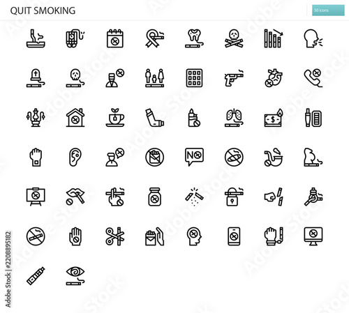 Quit Smoking icon set. Vector illustration set of no smoking, health and addiction recovery