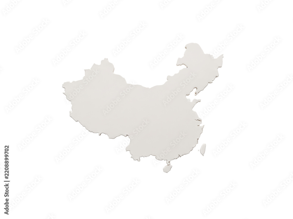 Fototapeta premium Clay map of China silhouette with minimalist 3D render texture. Geopolitical infographic and international trade concept for business presentation and marketing design.