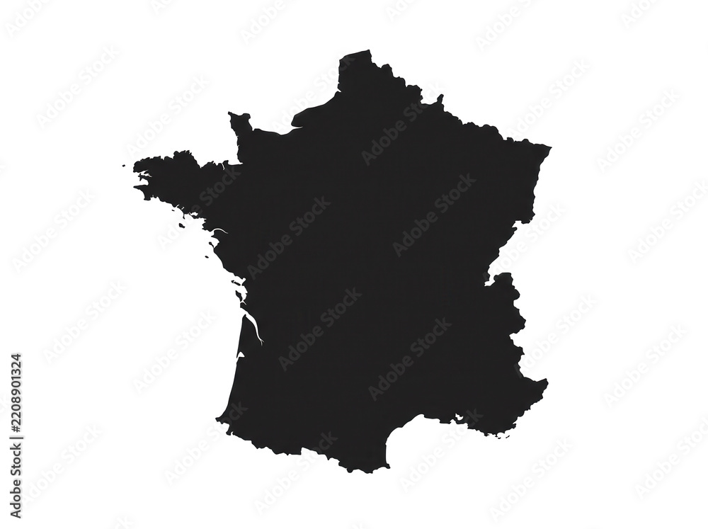 Obraz premium France map silhouette vector illustration, solid dark outline of the French Republic for minimalist cartography design. Professional infographic asset for travel guide and news layout.