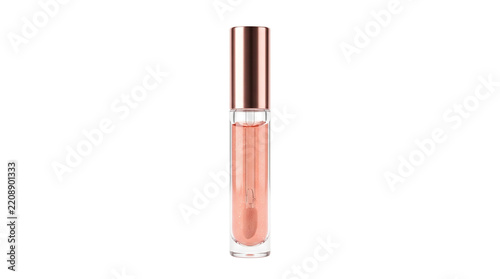 Fotografie Pink lip gloss tube isolated on white background, metallic rose gold cosmetic pa