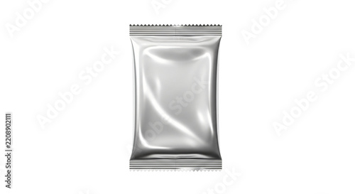 Silver foil packaging pouch mockup template for snacks and food products on transparent background