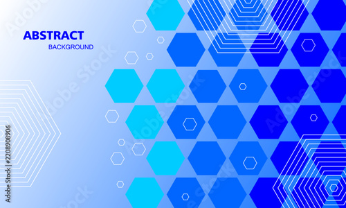 Abstract blue hexagon background. Geometric shapes composition for digital technology presentation, corporate business innovation.