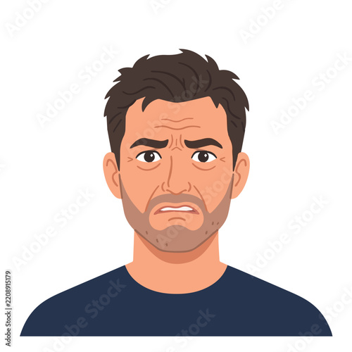 Vector Illustration of a Stressed Middle-Aged Man with a Worried and Anxious Facial Expression