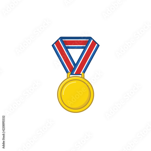 Gold Medal Illustration with Red White and Blue Striped Ribbon for First Place Achievement Award